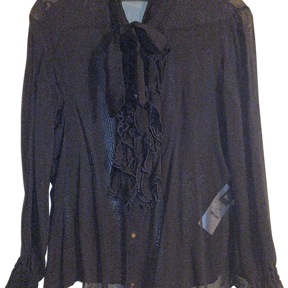Just Cavalli Black Ruffle Front Blouse